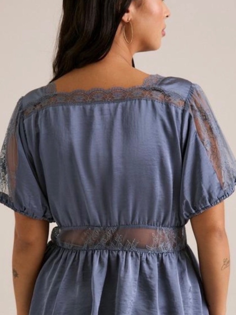 Torrid Babydoll Lace-Trim Peplum Blouse Short Sleeve Festival Feminine Boho 1X - Picture 3 of 8